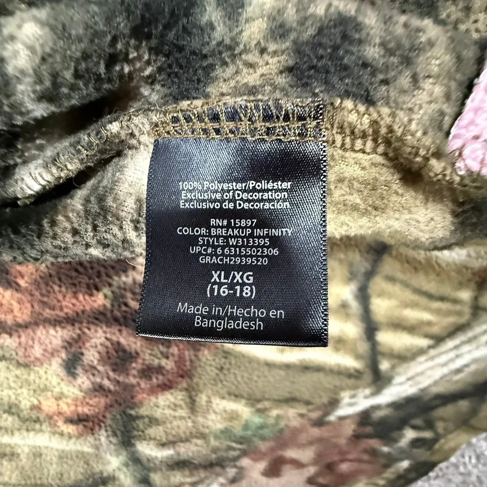 Mossy Oak Break-Up Infinity Fleece Jacket XL 16-18 Pink Trim Full Zip Camo
